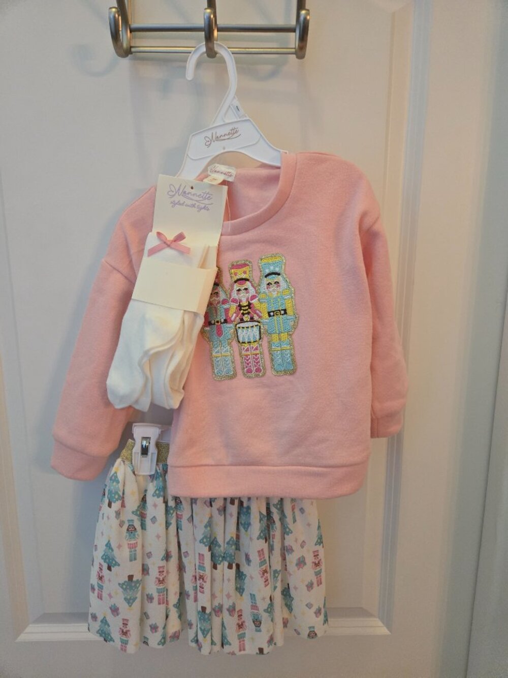 Nannette NWT Girls 2T Pink Nutcracker Christmas Outfit Skirt Top & Tights - Picture 3 of 8